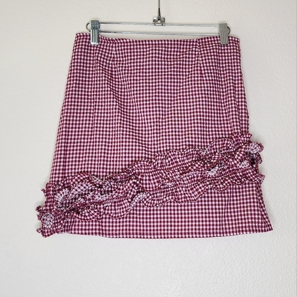Lovers and Friends Red Gingham Mini Skirt M - Picture 3 of 7